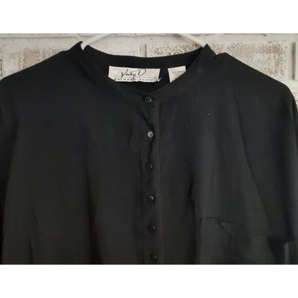 Vintage Katy D Tunic Top Mini Button up Retro Late 80s Early 90s Black Versatile - Picture 4 of 7